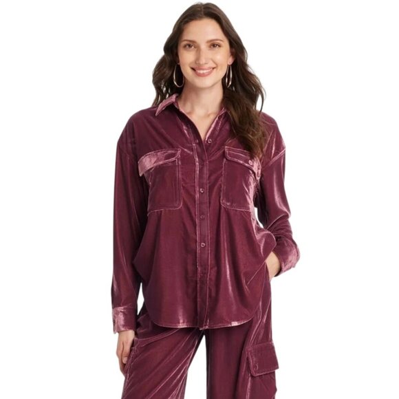 Universal Thread Tops - NWT Universal Thread Womens M Maroon Velvet Oversized Collared Button-Down Shirt
